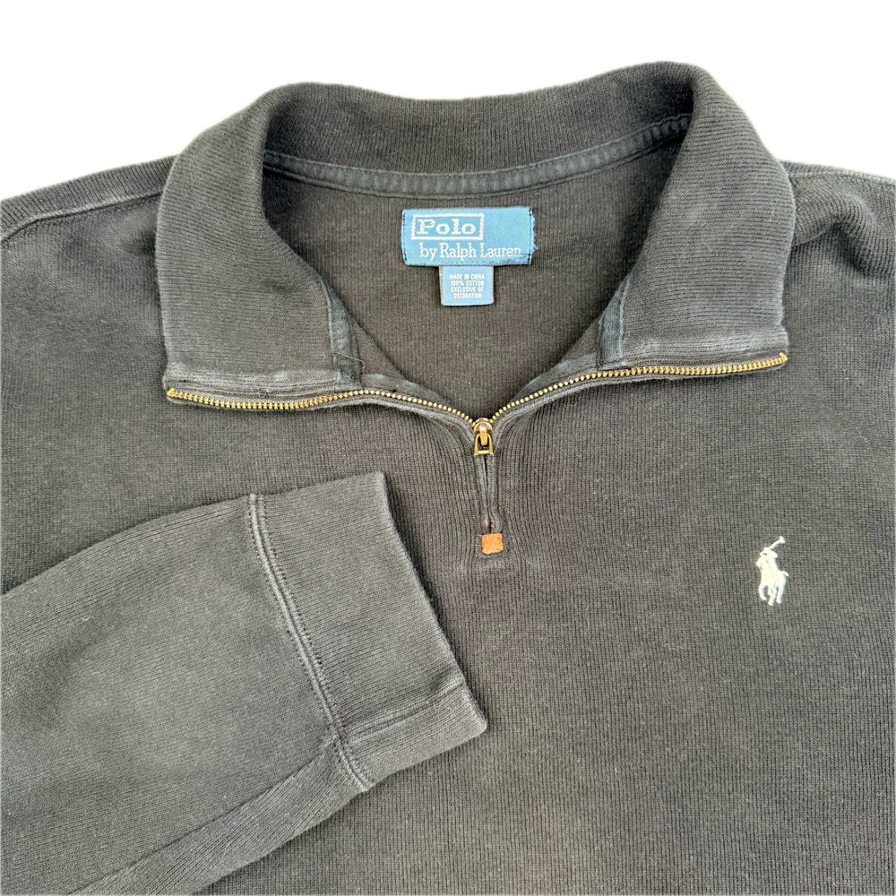 Polo Ralph Lauren Mens Black Cotton Ribbed Quarter Zip Pullover Sweater XL